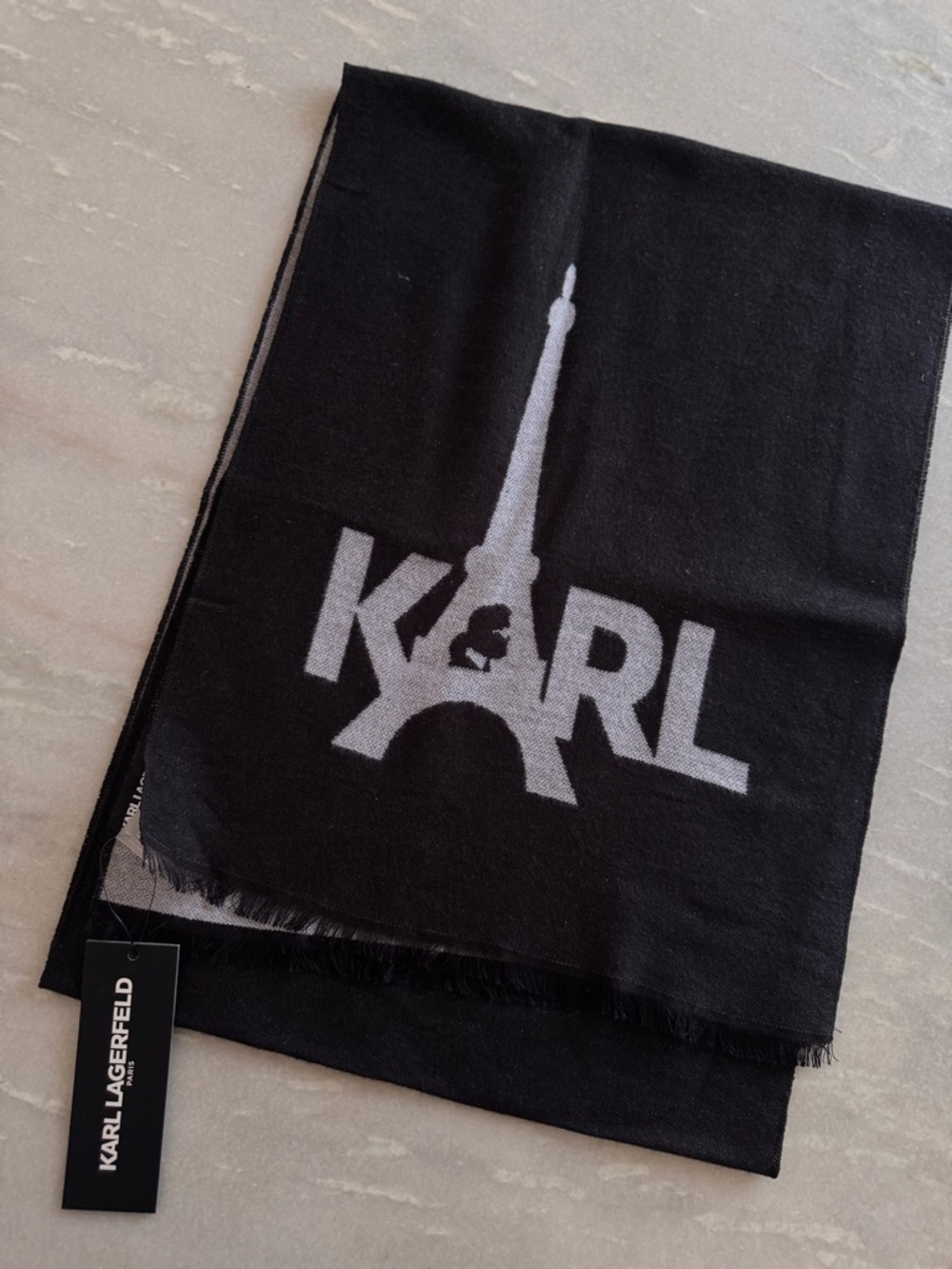 Karl Lagerfeld Black and Light Gray Two-Tone Logo Scarf
